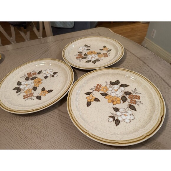 Vintage Crown Manor Handpainted Stoneware Autumn Blossom Plates 10.5" Set Of 3 - Picture 2 of 4
